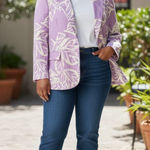 Eloquii Purple White Floral Linen Blend Jacket Blazer Sz 26 Photo 0