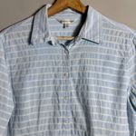 Brooks Brothers  Lace Striped Button Down Shirt Women's 6 Blue Fitted Career Chic Photo 5