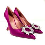 Amina Muaddi  Begum Brooch Pointed Toe Pump Magenta Size 37 NEW Photo 5