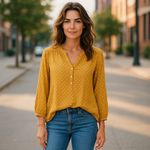 Old Navy Womens Tunic Top XL Mustard Yellow Polka Dot White Photo 1