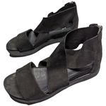 Eileen Fisher  Sport Black Suede Strappy Exposed Zip Sneaker Sole Wedge Sandals 5 Photo 0