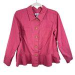 D & Co. 100% Cotton Pink Collared Peplum Button Up Lightweight Shacket Size M Size M Photo 2