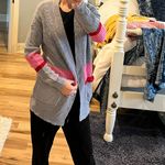 Ultra Flirt  New York Los Angeles Gray Crochet Knit Sweater Cardigan Womens Small Photo 9