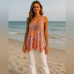 Faith Boho Beaded Sleeveless Tunic Top Medium Orange‎ Purple Tie Dye Orange Photo 8