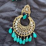 Indian Pakistani Gold and Green/blue Chandelier Earrings jewelry set Photo 1