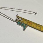 Signed COP Pewter Silver Tone / Turquoise Blue Color Cowgirl Boot With Spur Photo 2