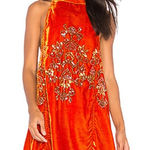 Free People  Jills Sequin Swing Halter Dress Orange XSmall Photo 0