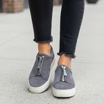 Frye  Lena Zip Low Sneakers Gray Suede Size 6.5‎ Photo 1