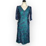 JS Collections  Celeste Knee Length Dress Women's 4 Blue Green Embroidered NWT Photo 2