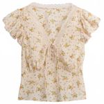 Gap Cotton Rayon Lace-Trim Floral Top NWT Yellow Floral XXL Photo 1