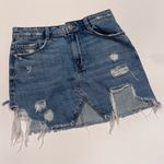 ZARA ‎ Distressed Signature Denim High Waisted Mini Skirt in Classic Blue Wash XS Photo 1