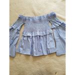 AQUA Brand Womens Tunic Top, Blue&White Stripe, Bell Sleeves Off The Shoulder S Photo 2