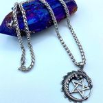 Stainless Steel Dragon Pentagram Necklace Wheat Chain Silver Photo 0