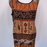Vintage 80s Tribal Boho Tank Tunic Bila Slit Sides Southwestern Hippie Medium Brown Photo 0