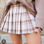 Aerie Plaid Pleated Mini Skirt White / Burgundy XS Photo 0