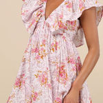 Lulus NWT  Large Kory Lilac Multi Print Flutter Sleeve Mini Dress Pink Feminine Photo 0