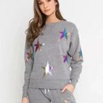 CHRLDR Gray Star Cotton Crew Neck Pullover Sweatshirt Athleisure Size SP Photo 0