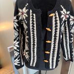 Russ Sport Vintage Knit Cardigan Button Front Snowflake Fair Isle Black White S Photo 1