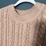 Cynthia Rowley  Chunky Knit Pink Sweater with Pearls Pullover Girly Coquette Sz M Photo 2