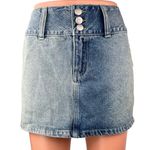 Forever 21 NEW Ford x Blue Straight Pencil Patch Logo Denim Mini Jeans Skirt L Photo 1
