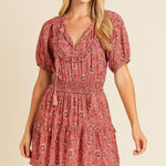 Maisie Women's Pink Multi Floral Tiered Smocked Ruffle Mini Dress Size Medium Photo 0