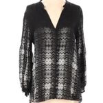 Parker | 100% Silk Black & Grey Long Sleeve Boho Blouse Size XS Photo 5