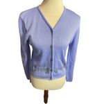 New Moves Vintage Violet Blue Floral Beaded Button Front Cardigan Size Large Photo 1