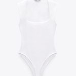 ZARA  White Square Neck Bodysuit Photo 0