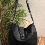 2000s Y2K Gothic Grunge Black manmade pebbled leather shoulder hand bag purse o ring silver hardware. Adjustable straps, can also be a crossbody Measurement in pics #whimsygoth #gorpcore #subverse #emo Photo 1