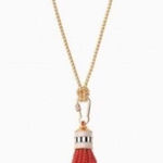 Stella & Dot Retired Coral Red Gold Beaded Brio Tassel Necklace Long Photo 0