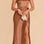 Birdy Grey Kira copper satin 1 shoulder bridesmaid bridal maxi dress NWOT Medium Photo 0