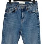 ZARA  Bootcut High Rise Straight Jean Stretch Raw Hem Zip Button 2 Blue #3324 Photo 1