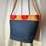 VINTAGE BERGE TAN LEATHER Floral Embossed Bucket Denim BAG Made in Italy Photo 1