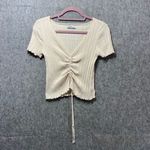 Arizona Jeans Arizona Jean Co Ribbed Knit Top‎ Ruched Drawstring Front Lettuce Edge Size L Photo 6