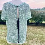 Loft Ann Taylor Mint Green Lace Short Sleeve Sheer Dainty Floral Blouse Photo 8
