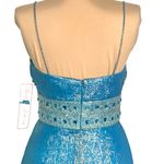 Dave and Johnny Dazzling Metallic Blue Silk Gown Flowy Prom 0 Hoco Glam Pageant Jeweled Hi-Low Photo 6