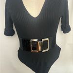 EXPRESS Black faux Leather Belt with Silver Buckle Fashion S/M. NWT Photo 2