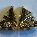 Angel Brand Vintage Signed Gold Tone Small Retro Bling Clip On Earrings Photo 3