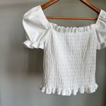 ASTR White Smocked Puff Short Sleeve Cropped Top Size S Photo 5