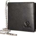Chain Wallet for Men, Mens Wallet with Chain Genuine Leather Purse RFID Blocking Bifold Wallets for Men with ID Window (Black) Photo 0