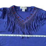 Vintage 80s Purple Fringe Western Southwestern Shoulder Pads Sweater Medium Photo 4
