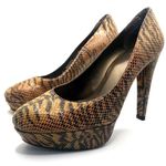 Stuart Weitzman BROWN & BLACK LEATHER ANIMAL PRINT SNAKESKIN EMBOSSED HEELS (9) Photo 6
