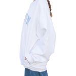 Brandy Melville  Boston Sweatshirt Oversized Pockets White Blue Photo 1