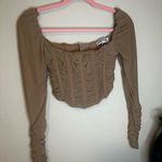 Tic Toc Elegant Tan Ruched Crop Top Photo 5