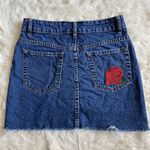 ZARA Skirt Rose Flower Embroidered Denim Button Front Mini Blue Red XS Photo 2