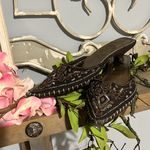 Qupid Pointed Toe Beaded Slip On Brown Shoes Kitten Heel Aztec Western Womens 7 Photo 2