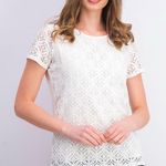 Market & Spruce  White Geometric Lace Short Sleeve Top Photo 0