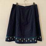 Boden Navy Blue Floral Embroidered Linen Cotton Skirt Women's size 10 Petite Photo 4
