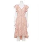 Taylor Peach V Neck Lace Asymmetric Hem Flutter Sleeve Dress Boho Fairy Ethereal Size 4 Photo 2
