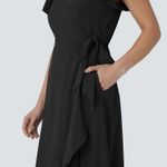 Halara Breezeful Wrapped Tie Ruffle Flowy Quick Dry Midi Casual Dress Black M Photo 4